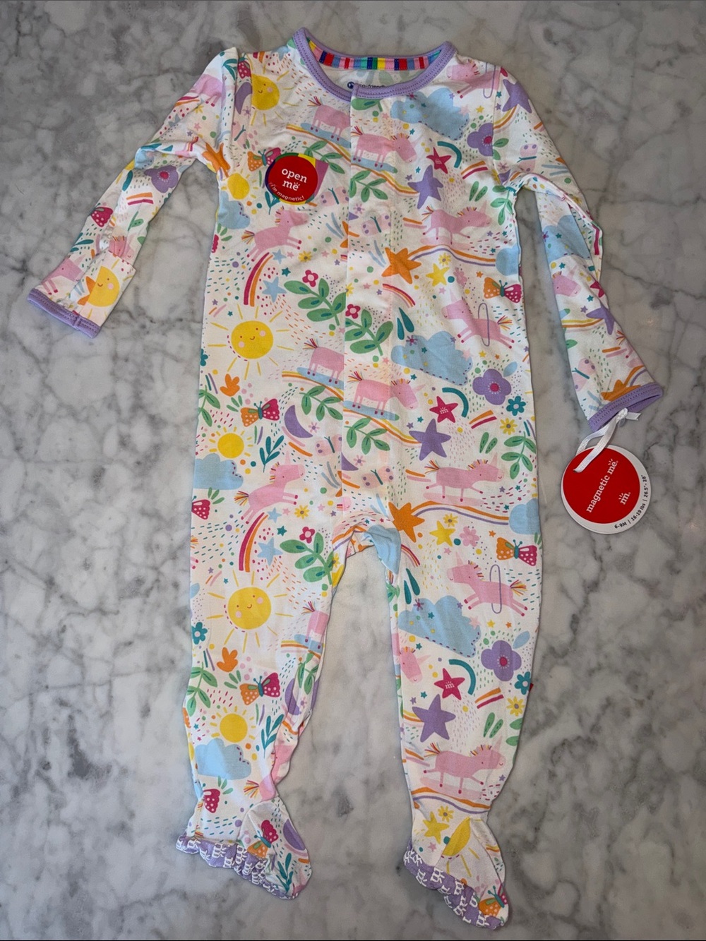 NWT MAGNETIC ME MODAL Pastel RainboW unicorn footie 6/9M